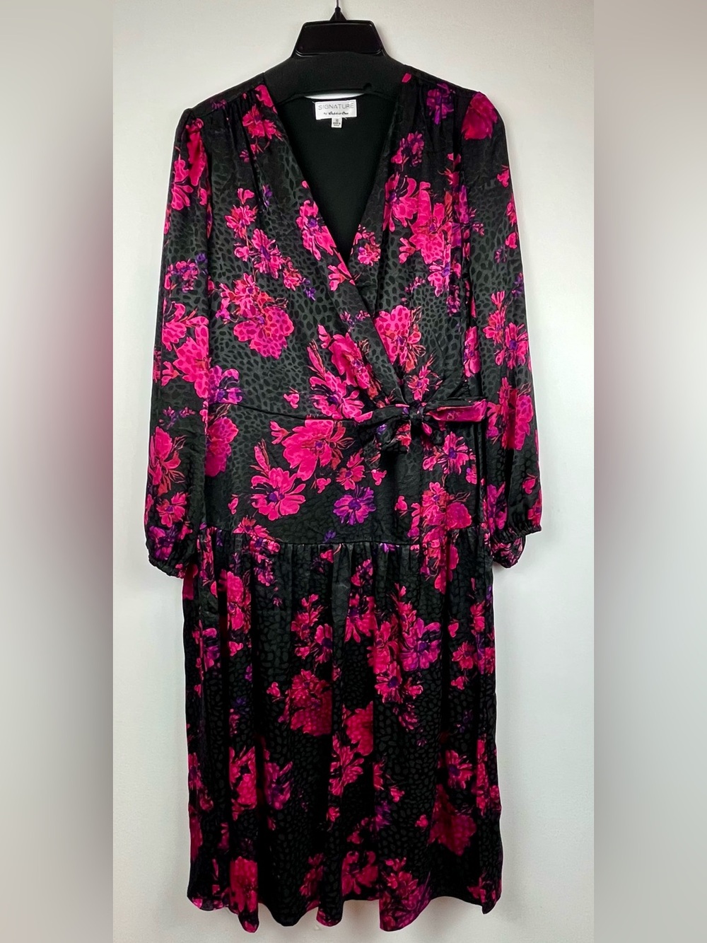 Robbie Bee Floral Faux Wrap Midi Dress Red Black Tie Waist Size 10 - Picture 6 of 14